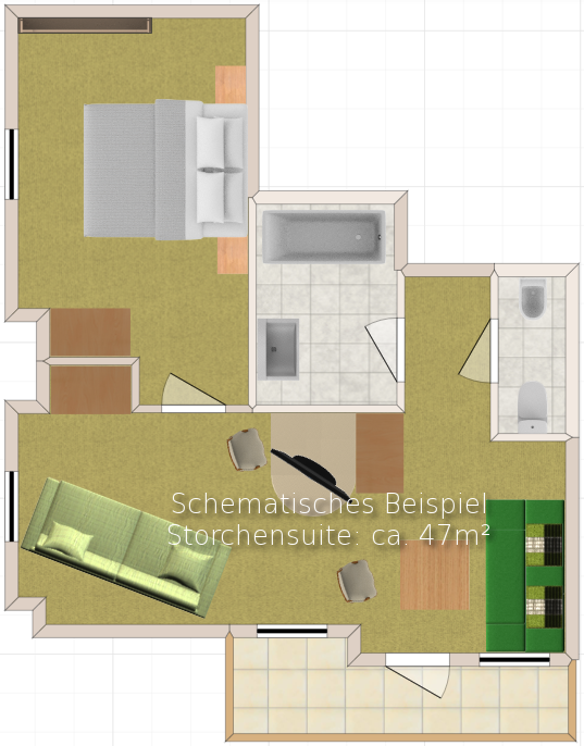 The suite sketch of the Storchensuit in the private hotel Das Schmidt.