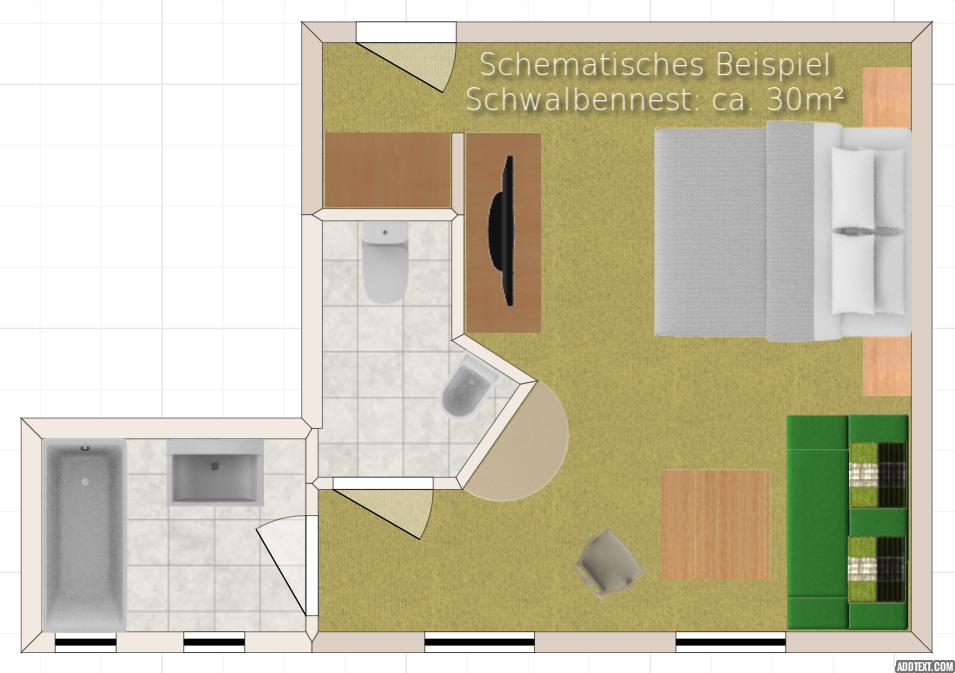 The room sketch of the Schwalbennest room in the private hotel Das Schmidt.