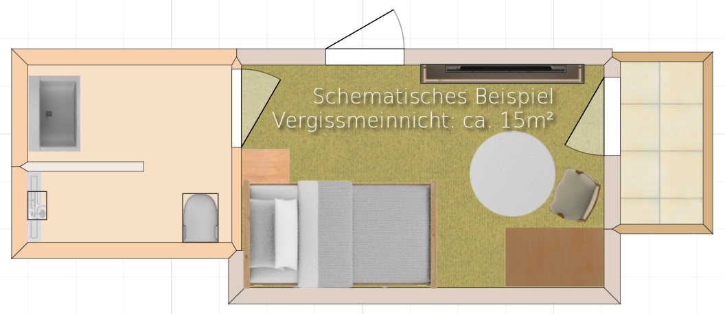 Die Zimmer Skizze vom Zimmer Vergissmeinnicht im Privathotel Das Schmidt.
