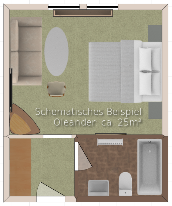 Die Zimmer Skizze vom Oleander Zimmer im Privathotel Das Schmidt.