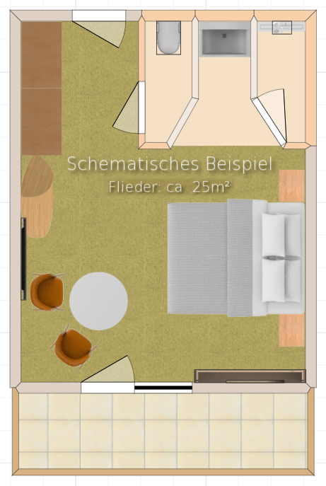 Schematischer Zimmerplan es Flieder Zimmer im Hotel Das-Schmidt